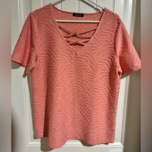 Time Square coral Textured V-Neck Tee